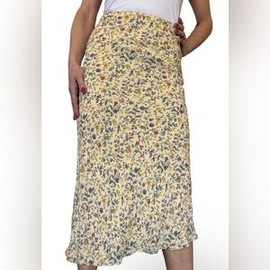 Reformation Yellow Floral A-Line Midi Skirt